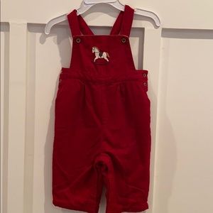 Red rocking horse overalls